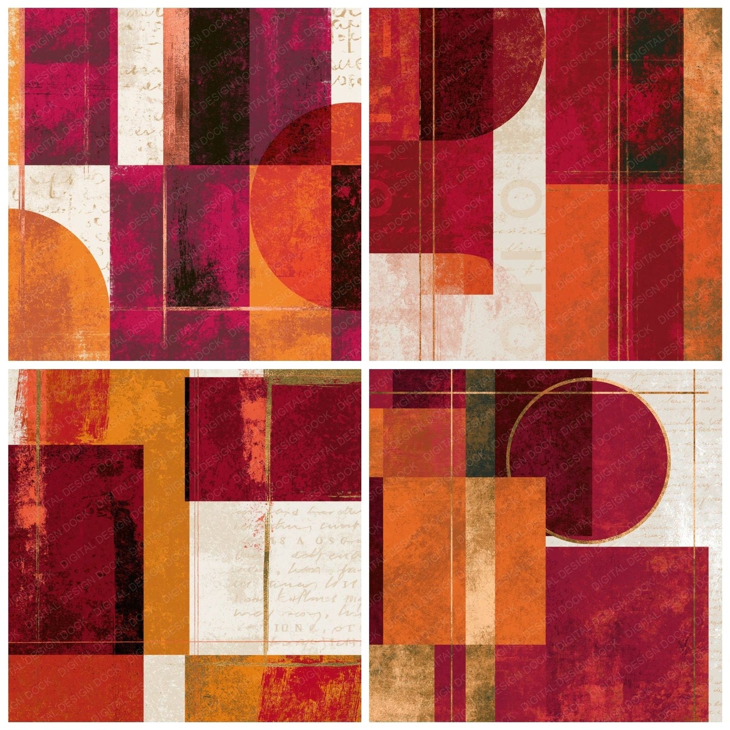 Bauhaus Cherry Orange Abstract Digital Paper Pack (DDD014827)