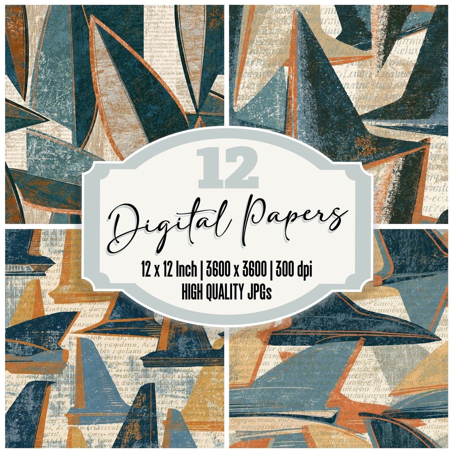 Etching Tail Fins Slate Sand Ivory Digital Paper Pack (DDD014831)