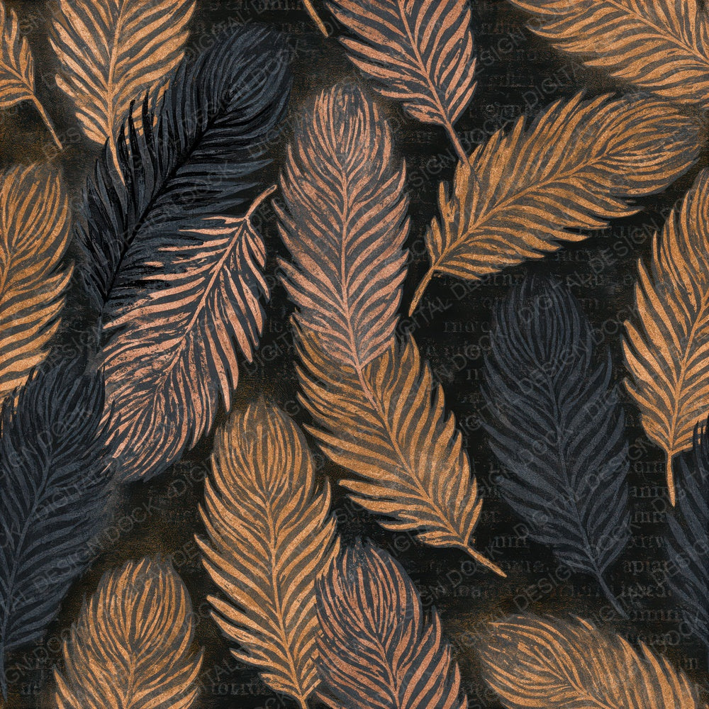 Indian Block Phoenix Charcoal Gold Seamless Digital Paper Pack (DDD014832)