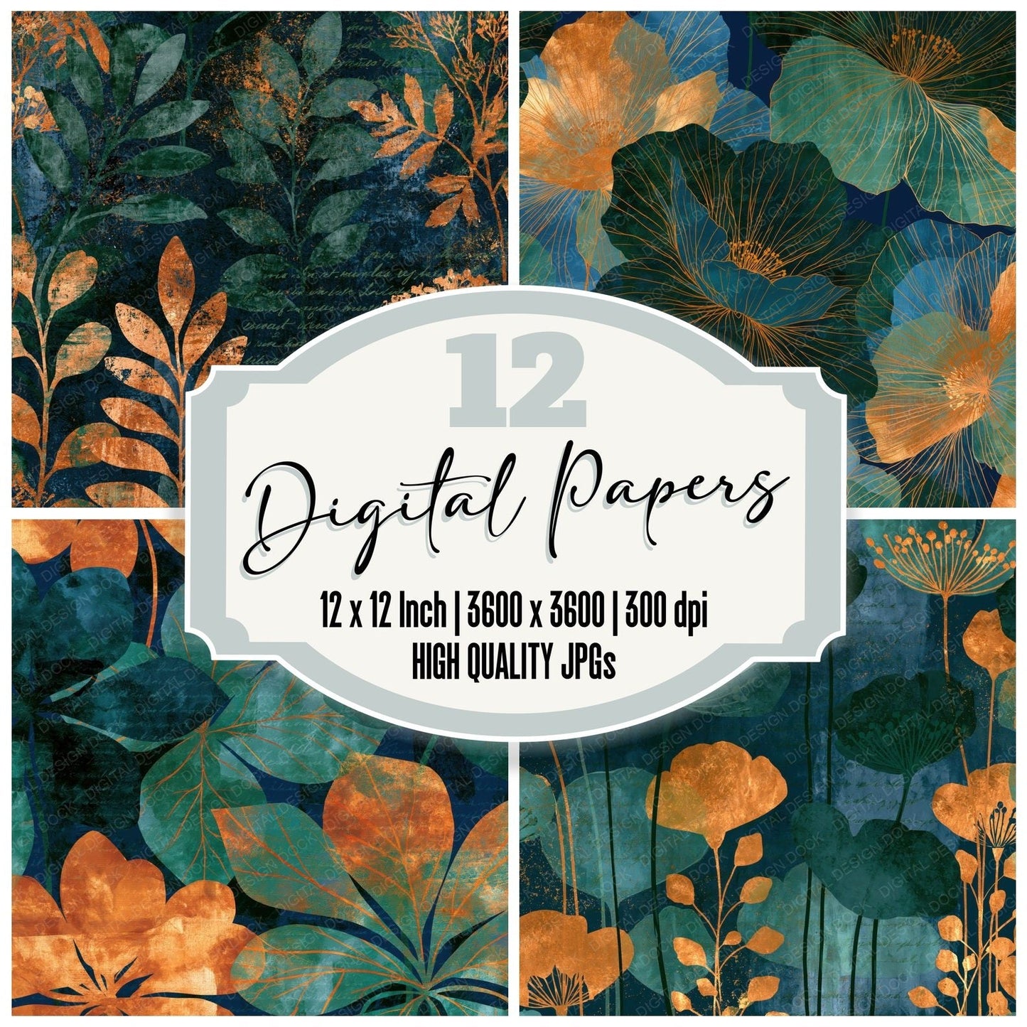 Richly Layered Midnight Green Copper Abstract Digital Paper Pack (DDD014836)