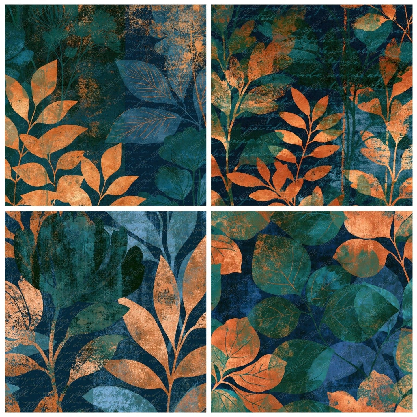 Richly Layered Midnight Green Copper Abstract Digital Paper Pack (DDD014836)