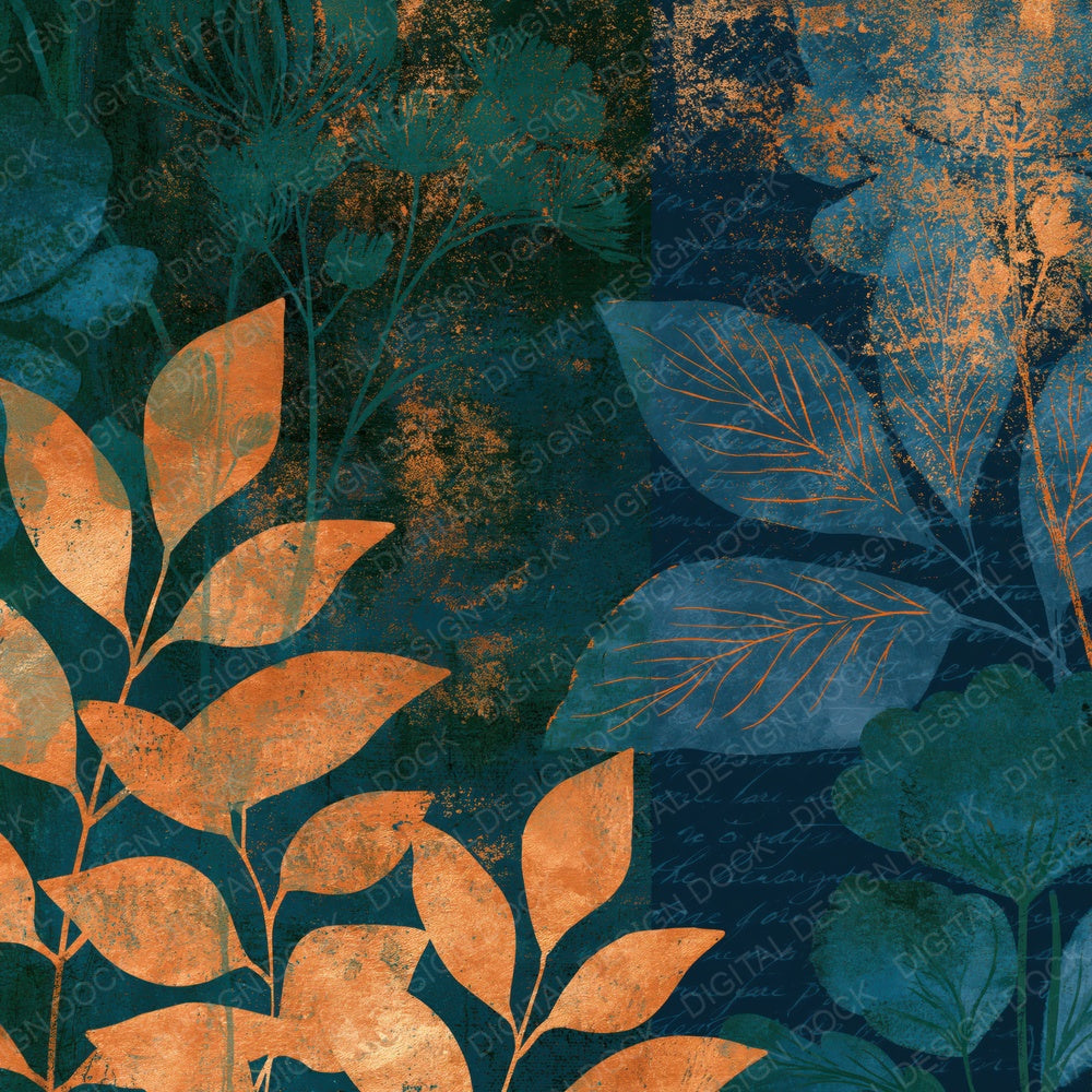 Richly Layered Midnight Green Copper Abstract Digital Paper Pack (DDD014836)