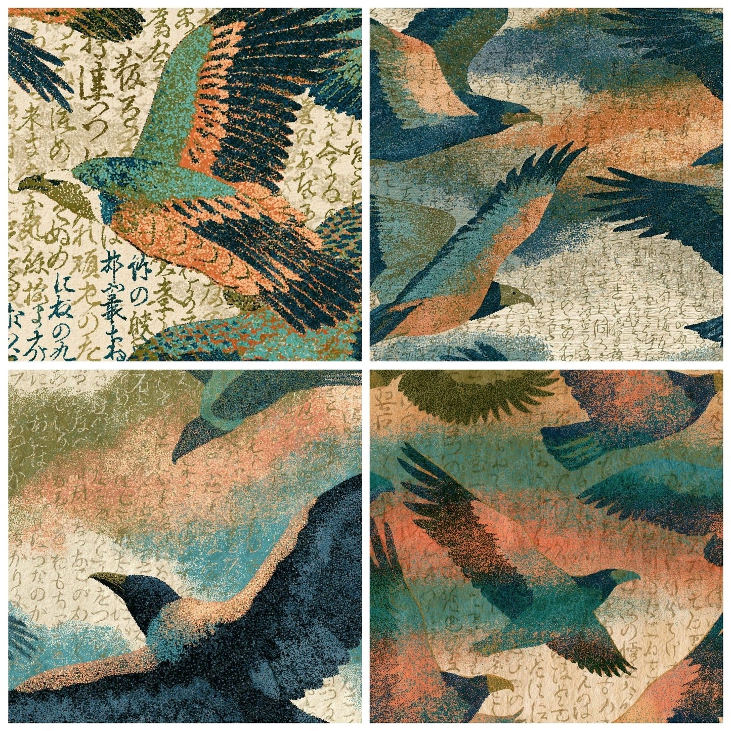 Stipple Vultures Olive Peach Turquoise Digital Paper Pack (DDD014838)