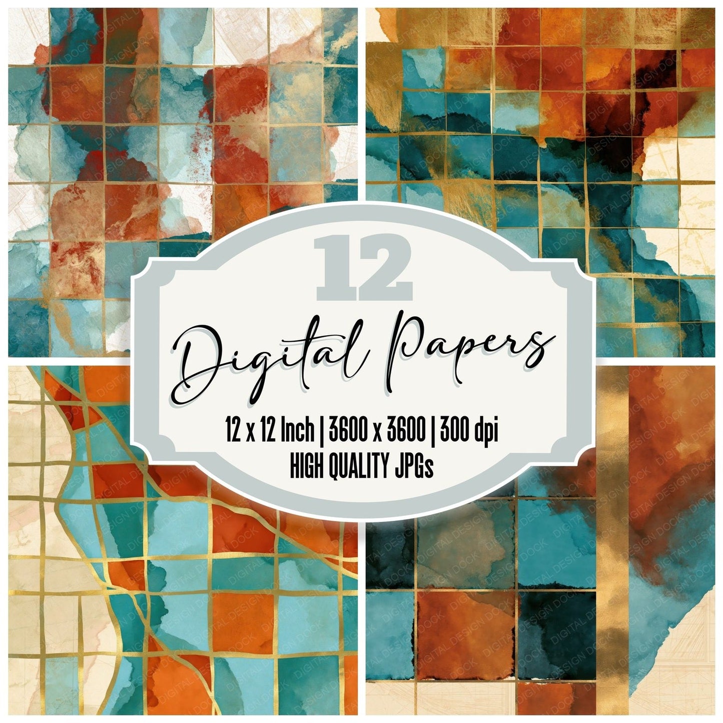 Sumi-e Rust Turquoise Tonal Digital Paper Pack (DDD014839)