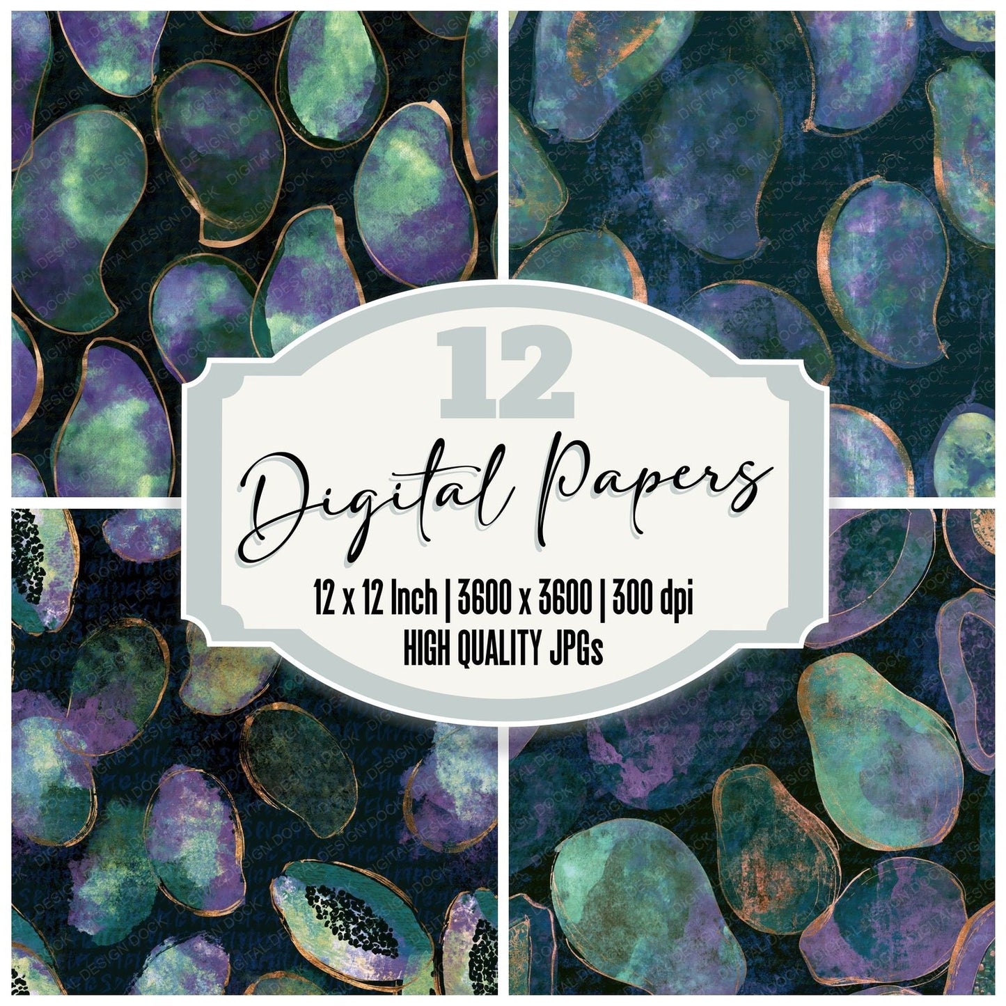 Sumi-e Tropical Fruit Aurora Lilac Digital Paper Pack (DDD014840)