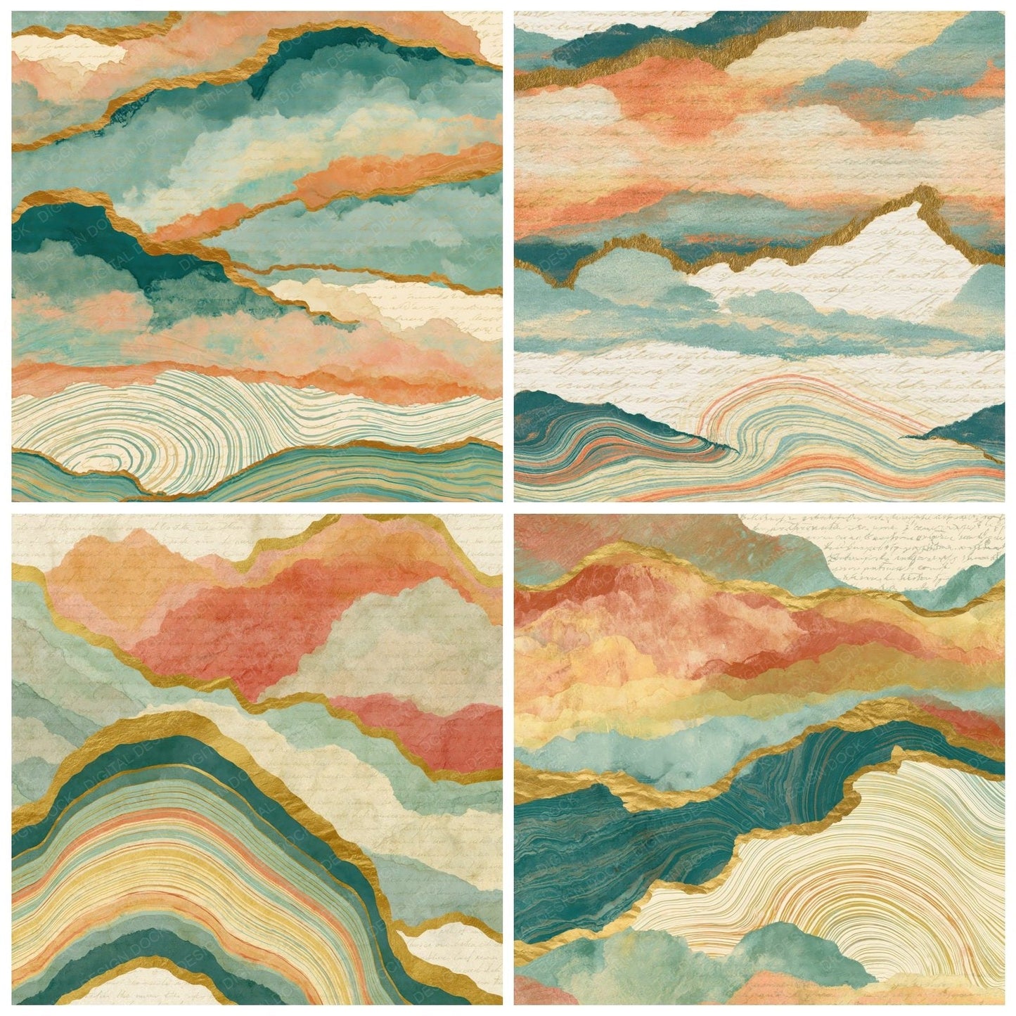 Suminagashi Fog Banks Peach Mint Digital Paper Pack (DDD014842)
