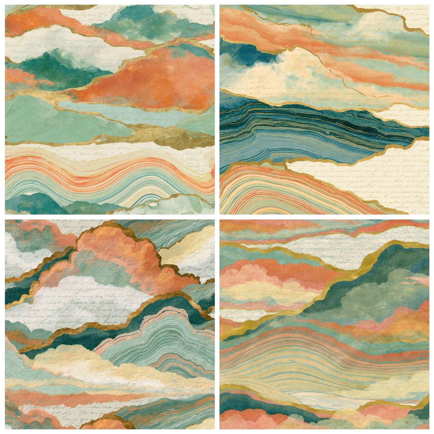 Suminagashi Fog Banks Peach Mint Digital Paper Pack (DDD014842)