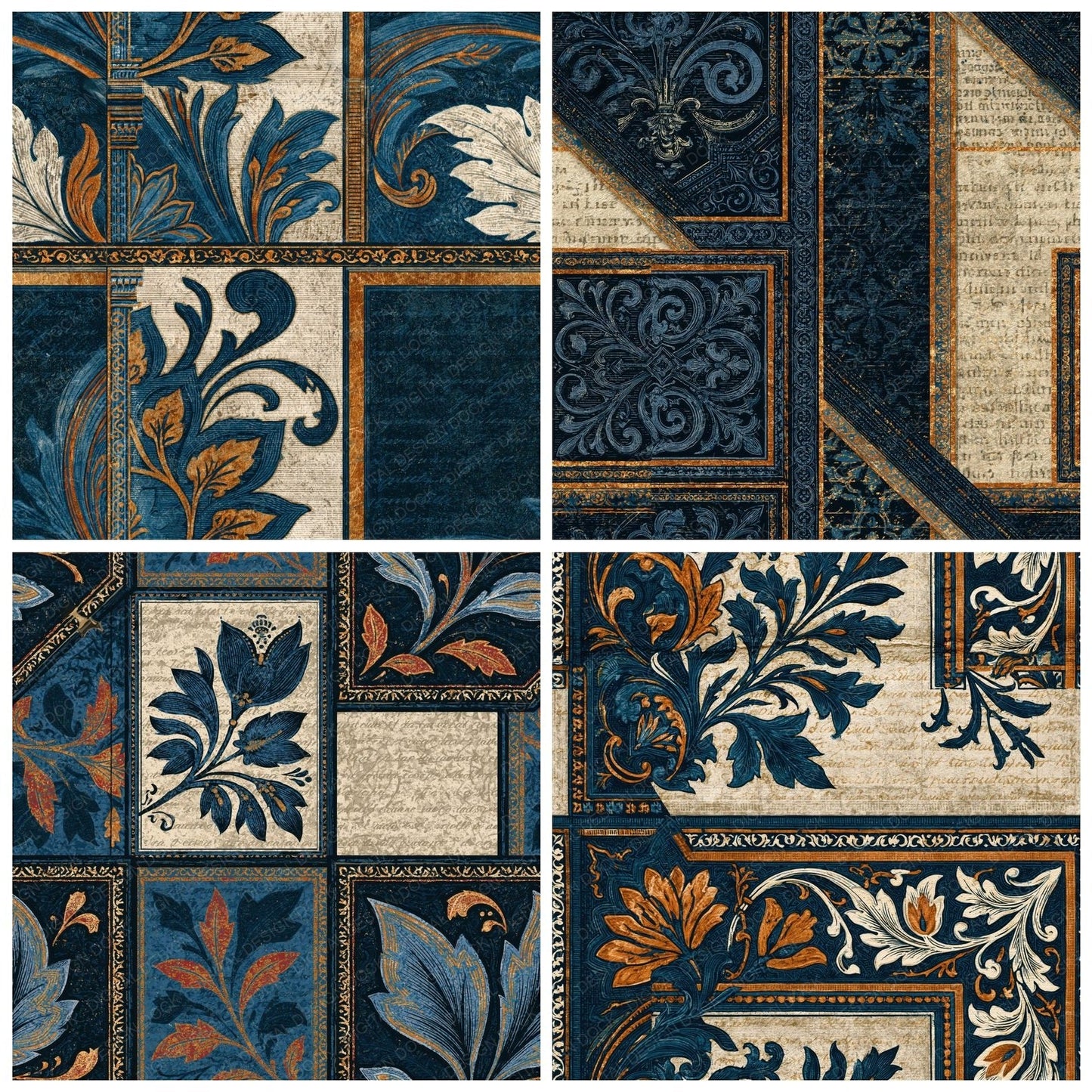 Victorian Midnight Bone Abstract Seamless Digital Paper Pack (DDD014843)