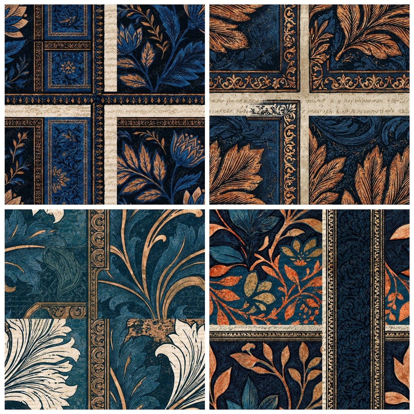 Victorian Midnight Bone Abstract Seamless Digital Paper Pack (DDD014843)