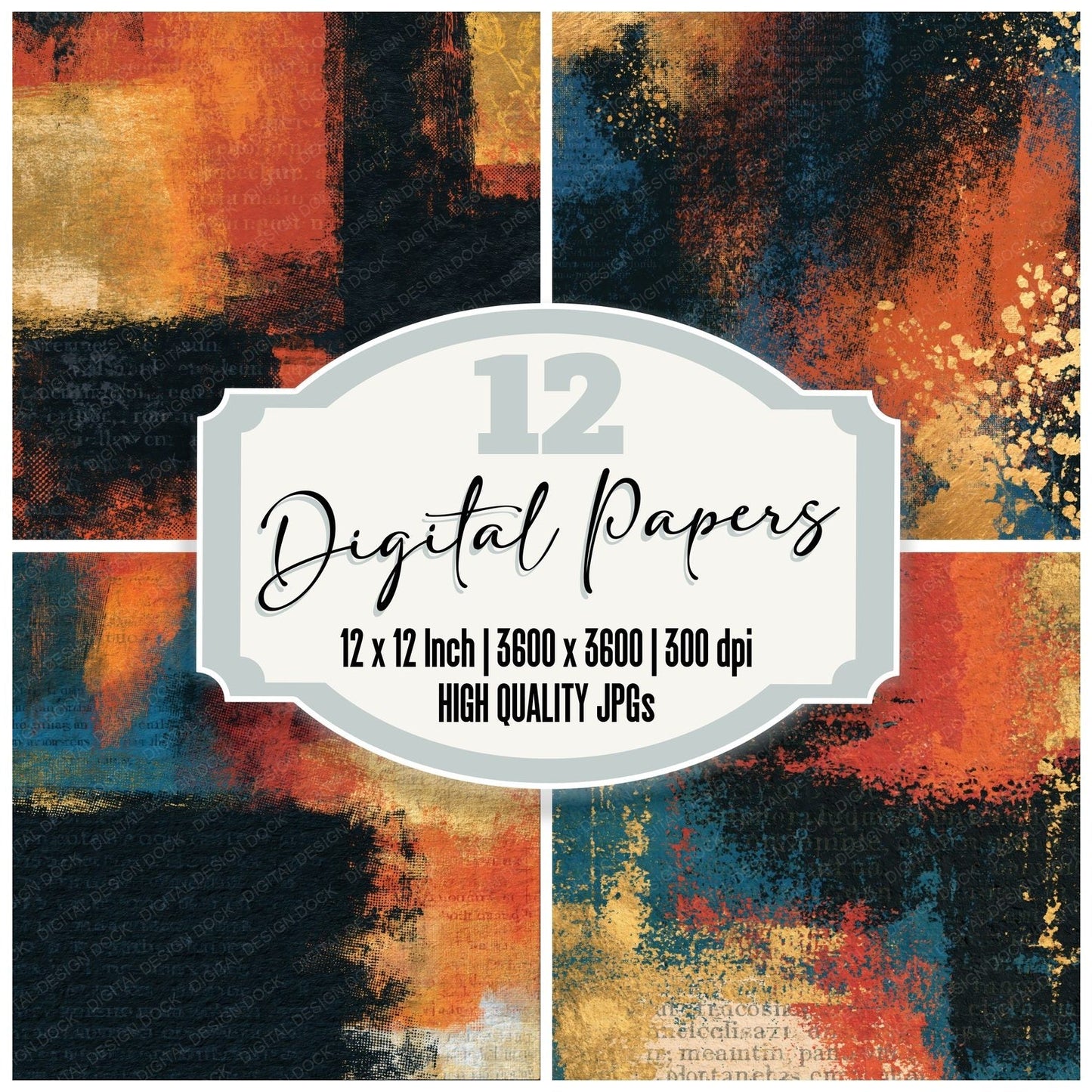 Vintage Newsprint Copper Rust Texture Digital Paper Pack (DDD014844)