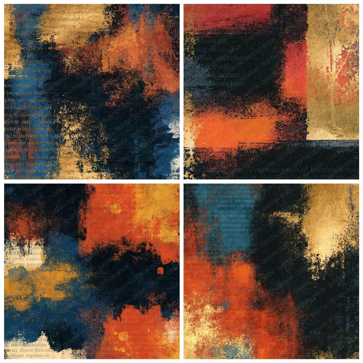 Vintage Newsprint Copper Rust Texture Digital Paper Pack (DDD014844)