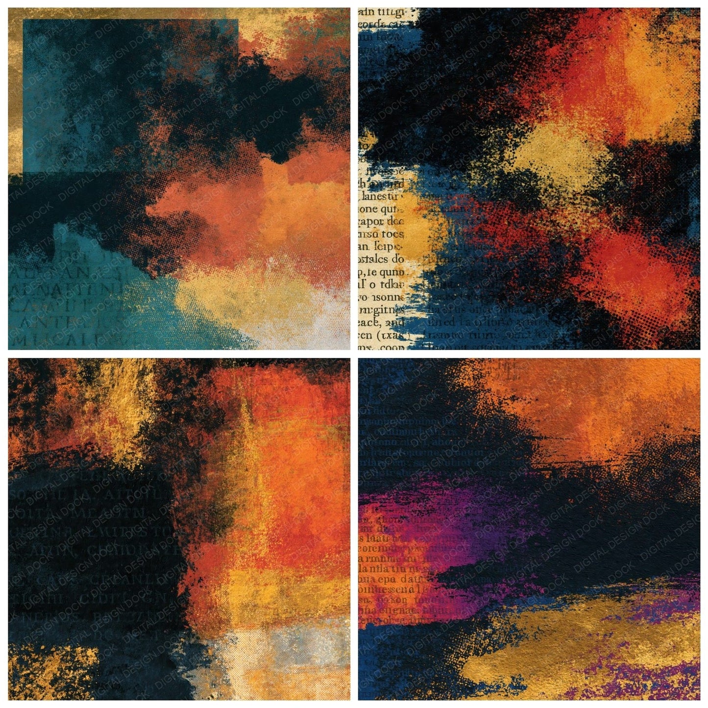 Vintage Newsprint Copper Rust Texture Digital Paper Pack (DDD014844)