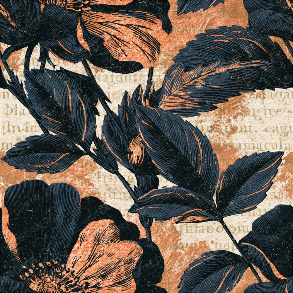 Antique Botanical Black Cream Tonal Seamless Digital Paper Pack (DDD014845)