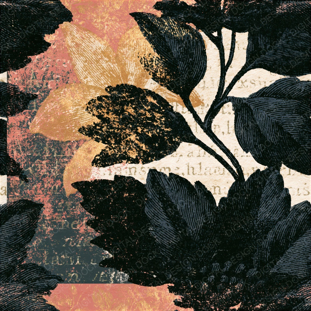 Antique Botanical Black Cream Tonal Seamless Digital Paper Pack (DDD014845)