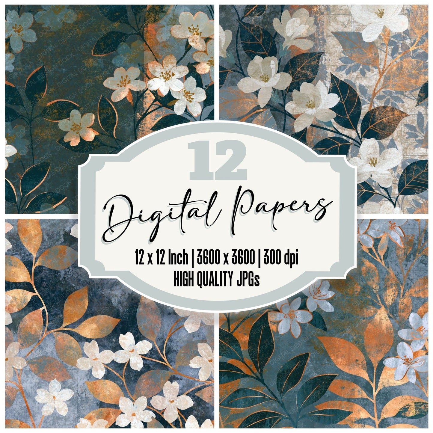 Bohemian Jasmine Slate Rust Digital Paper Pack (DDD014848)