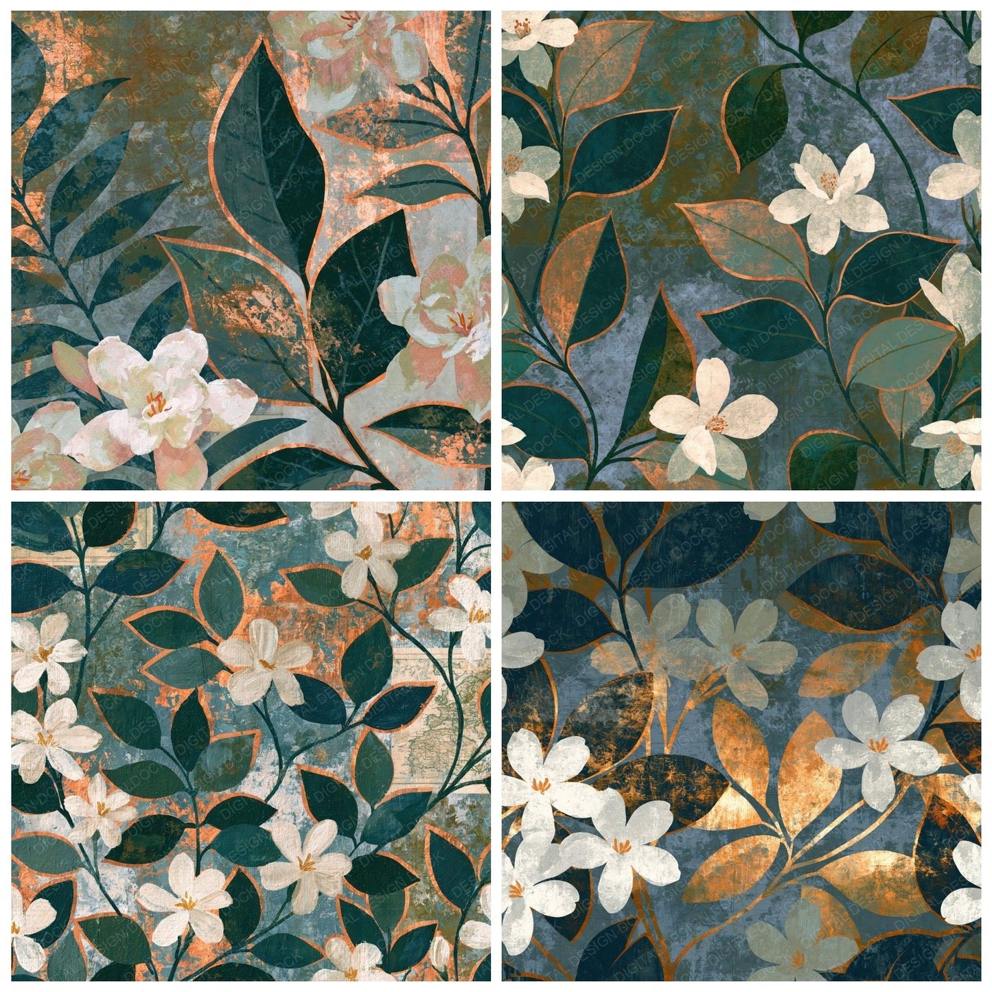Bohemian Jasmine Slate Rust Digital Paper Pack (DDD014848)