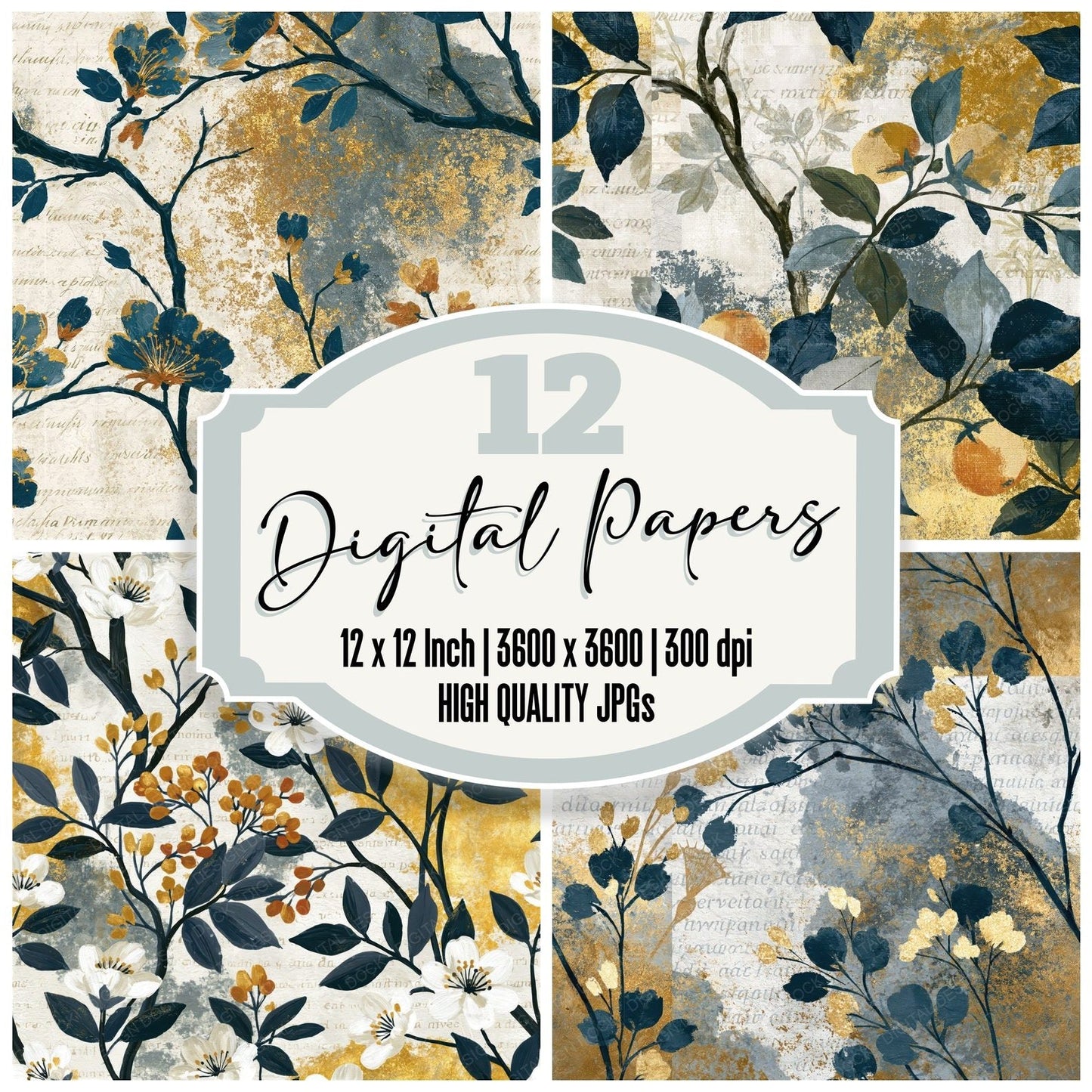 Chinoiserie Thunder Brass Tonal Seamless Digital Paper Pack (DDD014851)