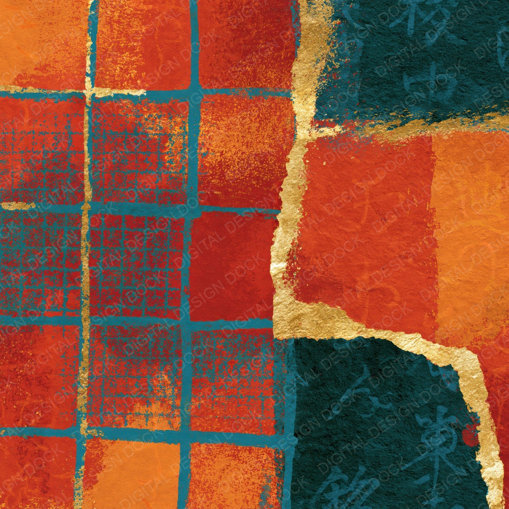 Collage Cyan Grids Saffron Rust Digital Paper Pack (DDD014852)