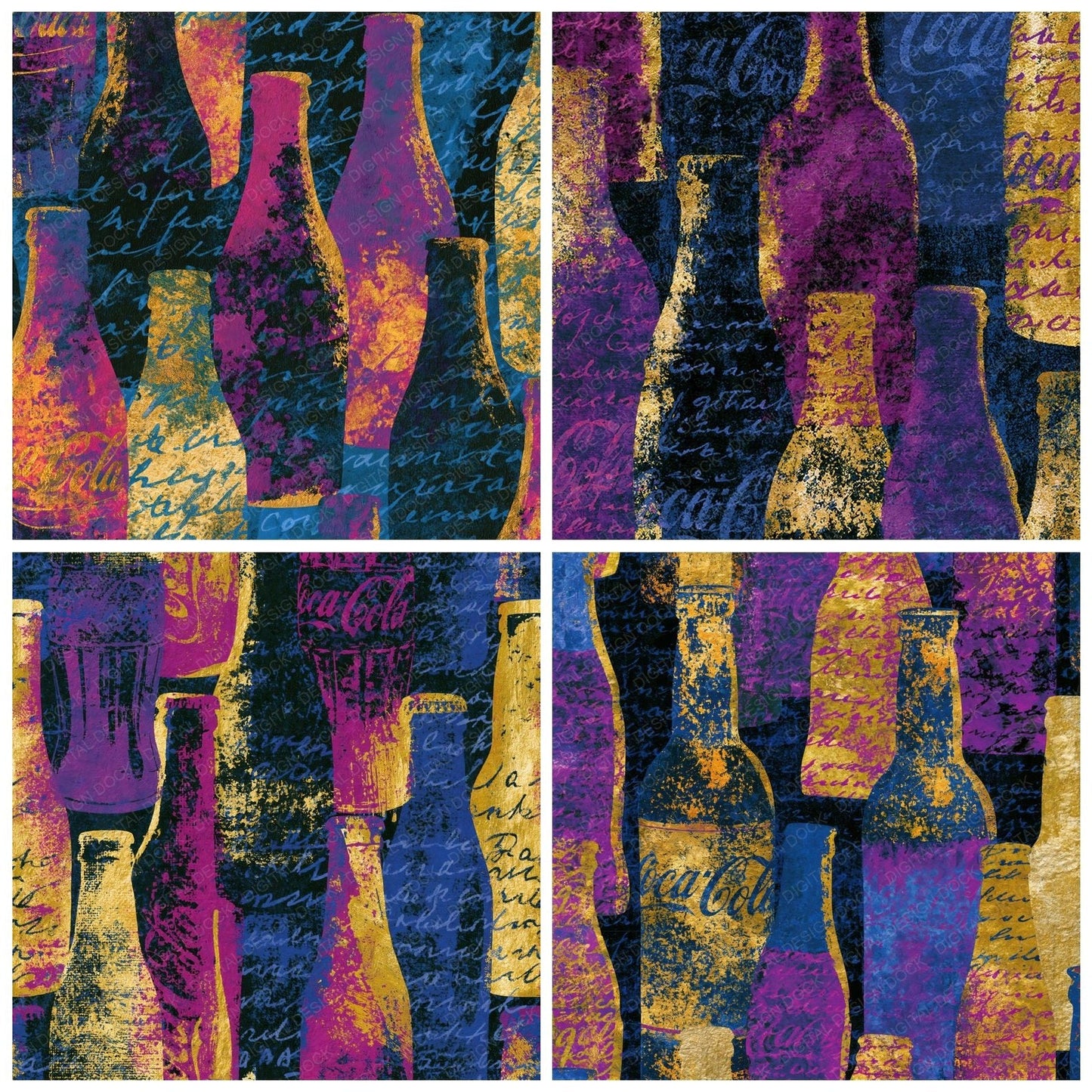 Cyanotype Coca Cola Bottles Plum Gold Digital Paper Pack (DDD014853)