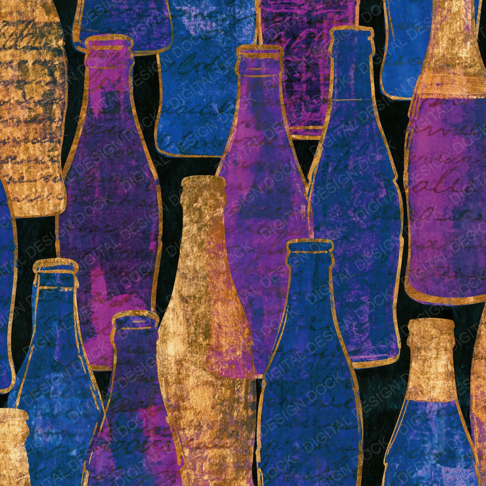 Cyanotype Coca Cola Bottles Plum Gold Digital Paper Pack (DDD014853)