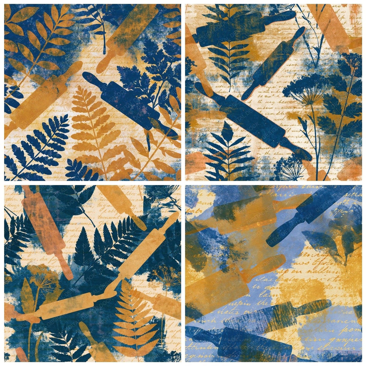 Cyanotype Rolling Pins Honey Mustard Digital Paper Pack (DDD014854)