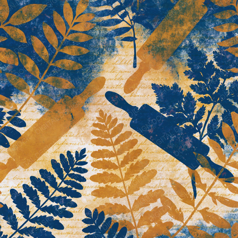 Cyanotype Rolling Pins Honey Mustard Digital Paper Pack (DDD014854)
