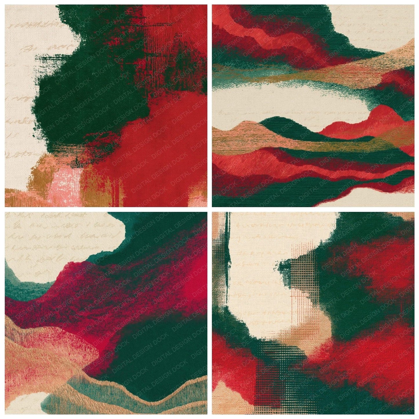 Embroidery Evergreen Red Cream Texture Digital Paper Pack (DDD014855)
