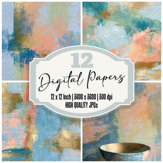 Maximalist Powder Blue Peach Pistachio Abstract Digital Paper Pack (DDD014858)