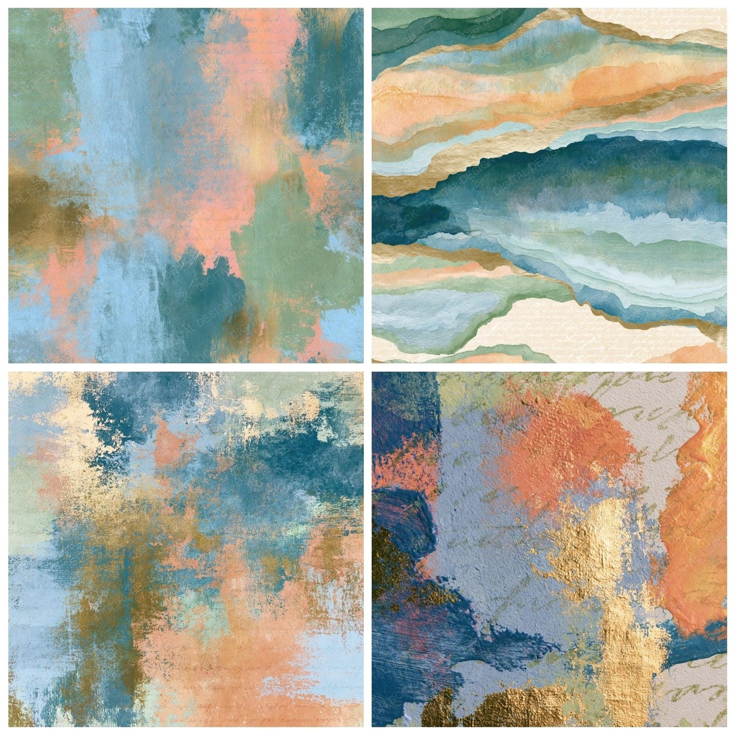 Maximalist Powder Blue Peach Pistachio Abstract Digital Paper Pack (DDD014858)