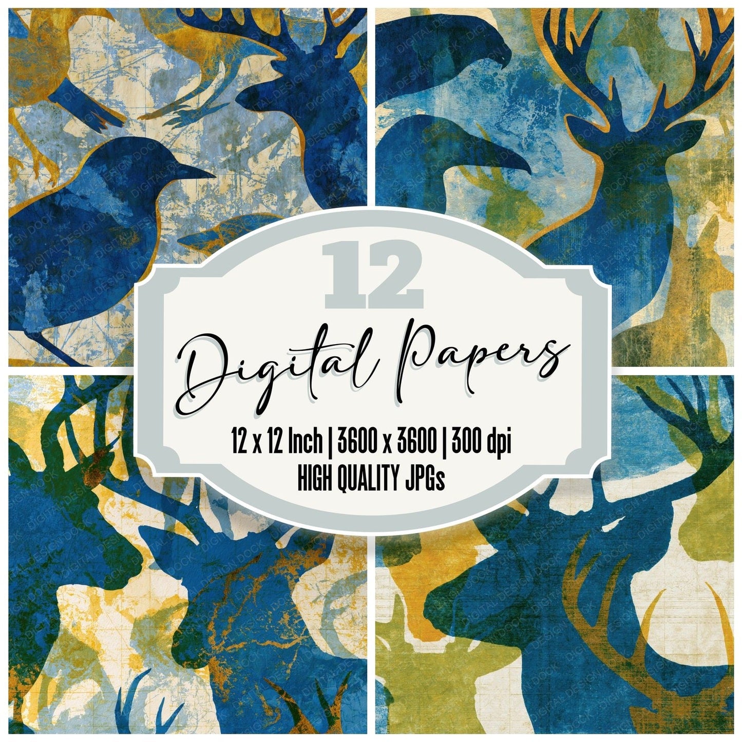 Photogram Taxidermy Azure Bone Digital Paper Pack (DDD014860)