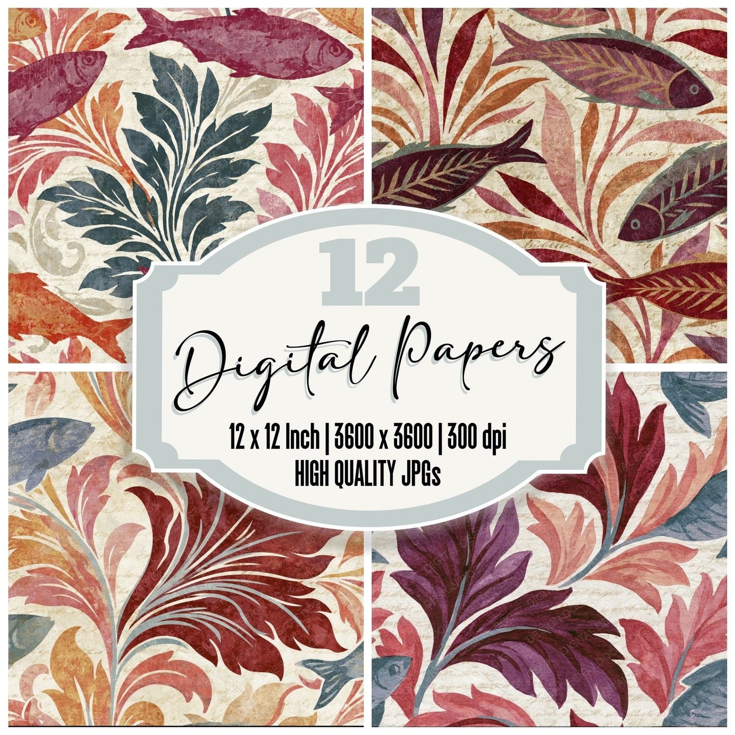 Rococo Herring Shoals Wine Rose Digital Paper Pack (DDD014862)