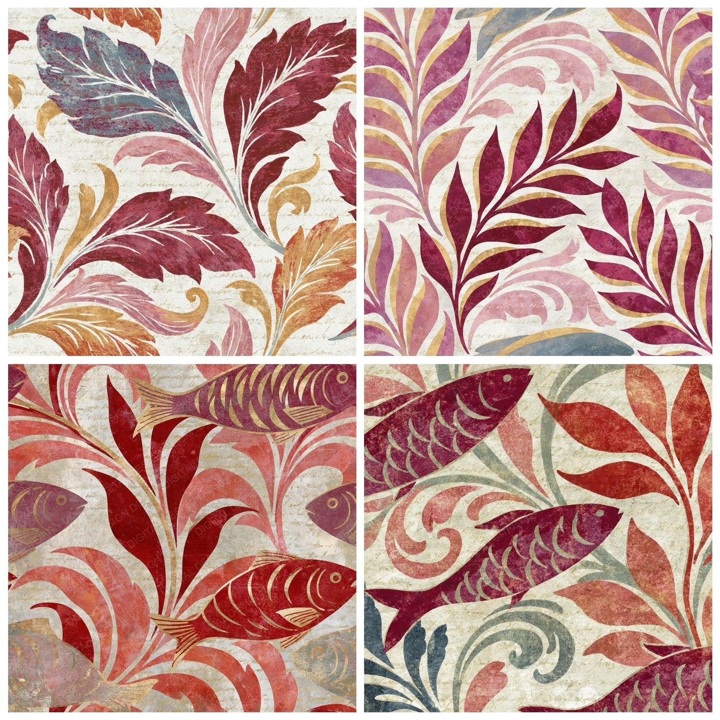 Rococo Herring Shoals Wine Rose Digital Paper Pack (DDD014862)
