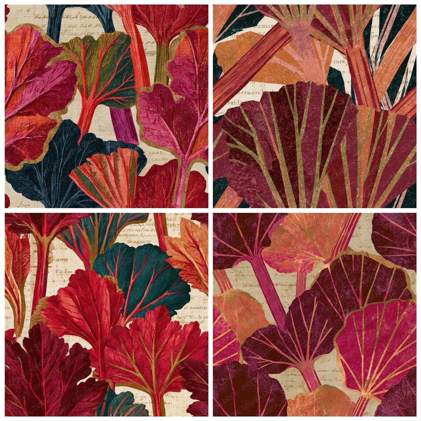 Scientific Rhubarb Cherry Mulberry Seamless Digital Paper Pack (DDD014863)