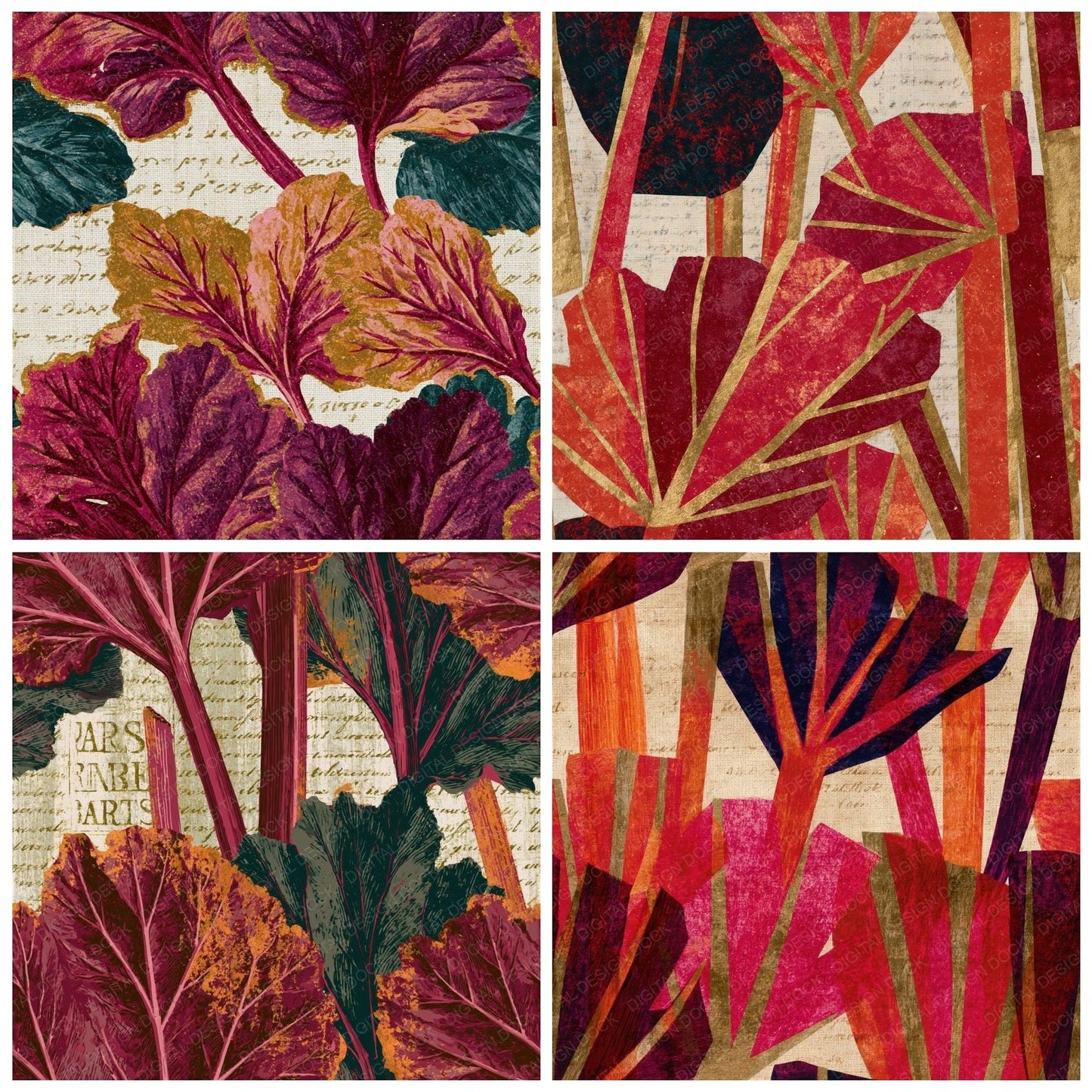 Scientific Rhubarb Cherry Mulberry Seamless Digital Paper Pack (DDD014863)