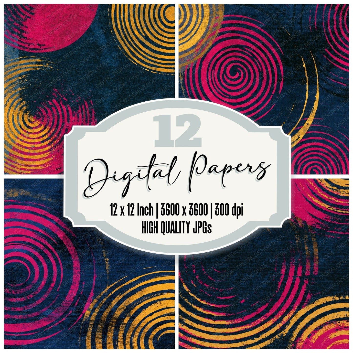 Sparse Modern Ripples Pink Yellow Navy Digital Paper Pack (DDD014864)