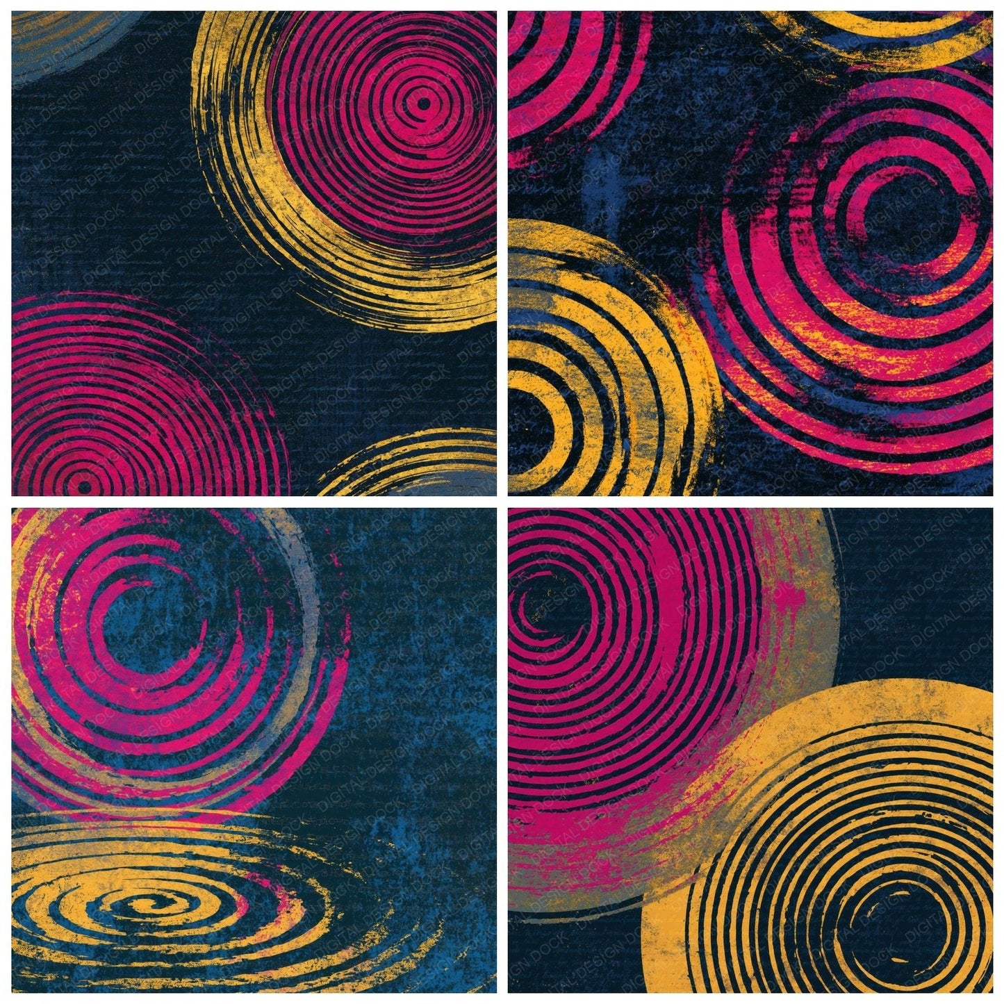 Sparse Modern Ripples Pink Yellow Navy Digital Paper Pack (DDD014864)