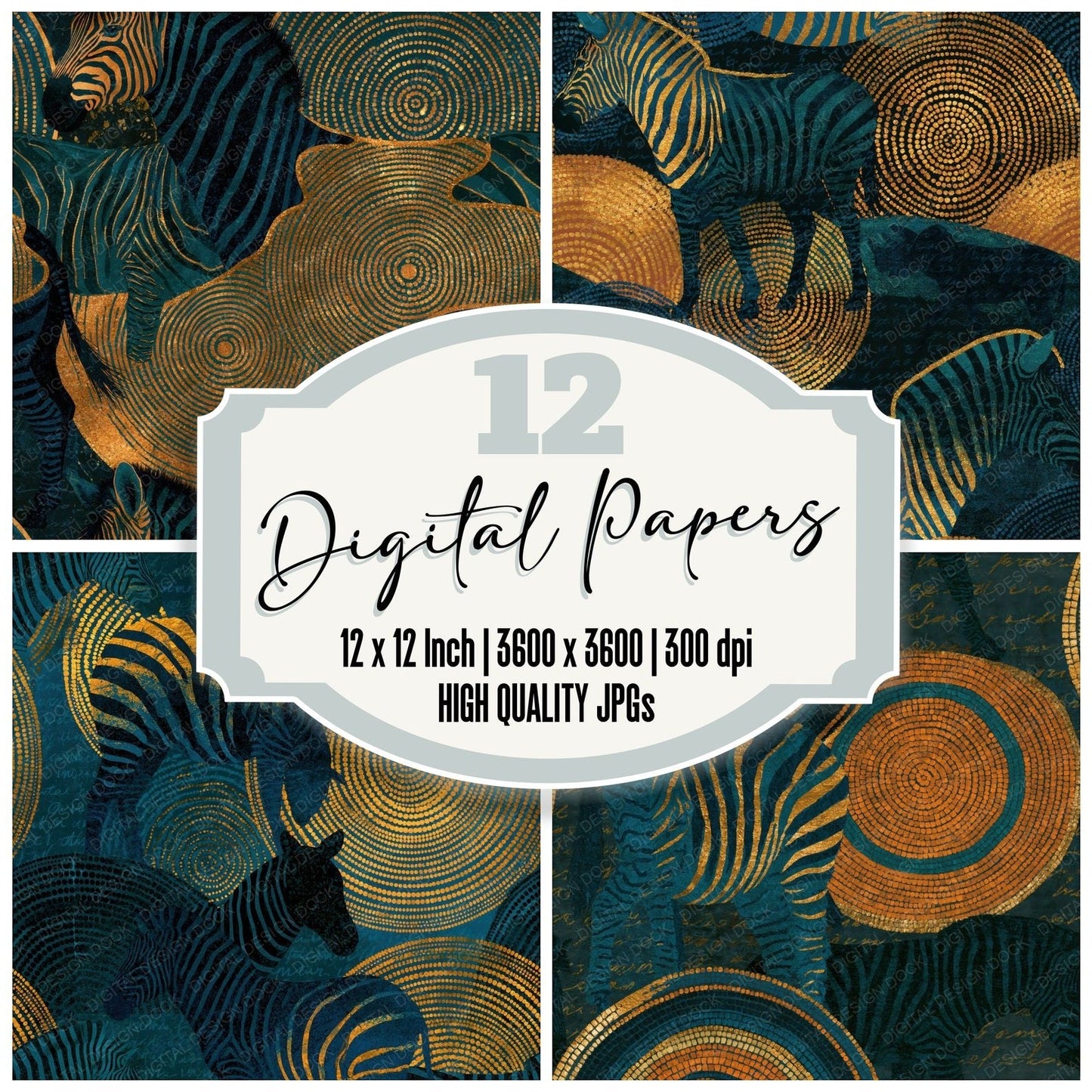 Aboriginal Dot Zebra Teal Brass Seamless Digital Paper Pack (DDD014865)