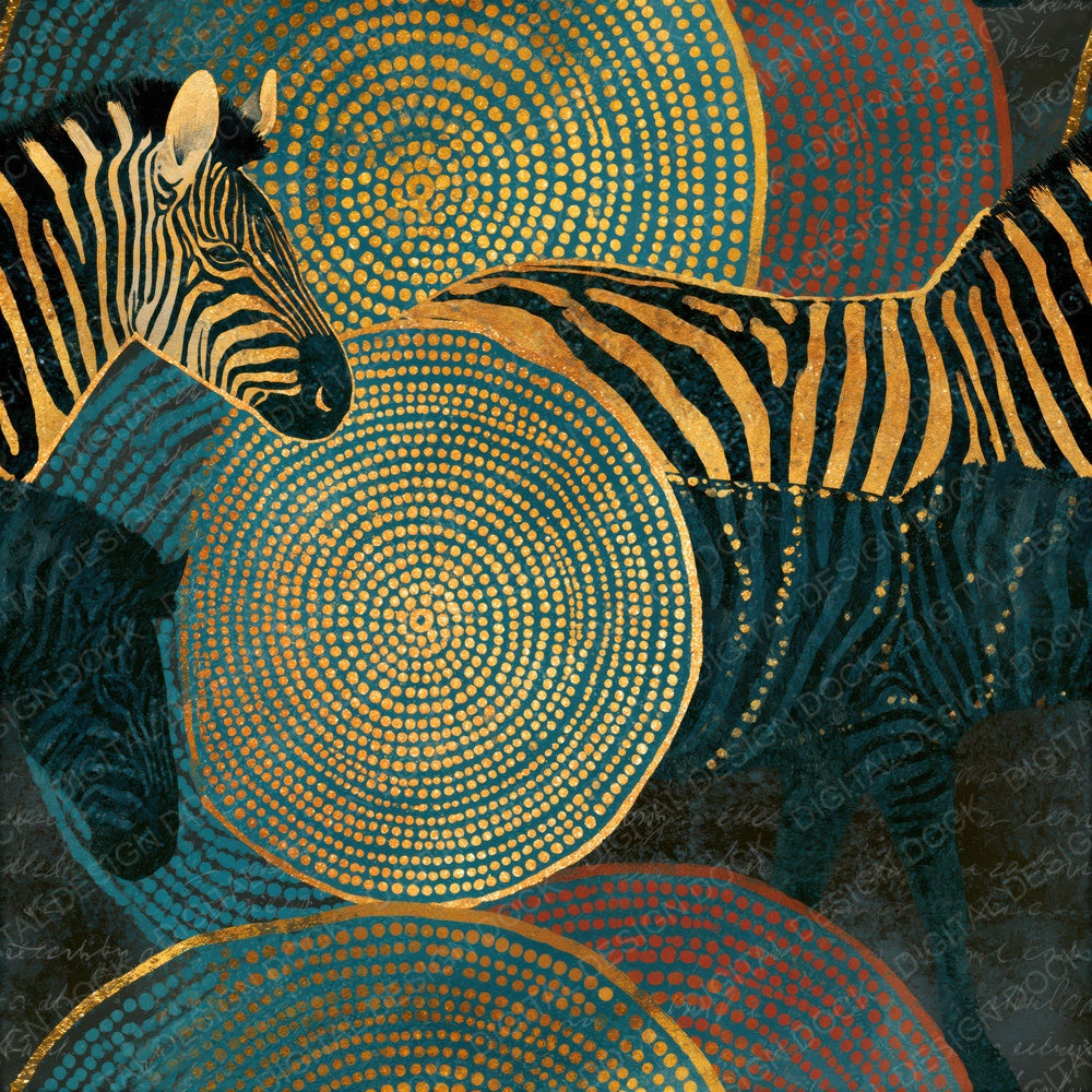 Aboriginal Dot Zebra Teal Brass Seamless Digital Paper Pack (DDD014865)