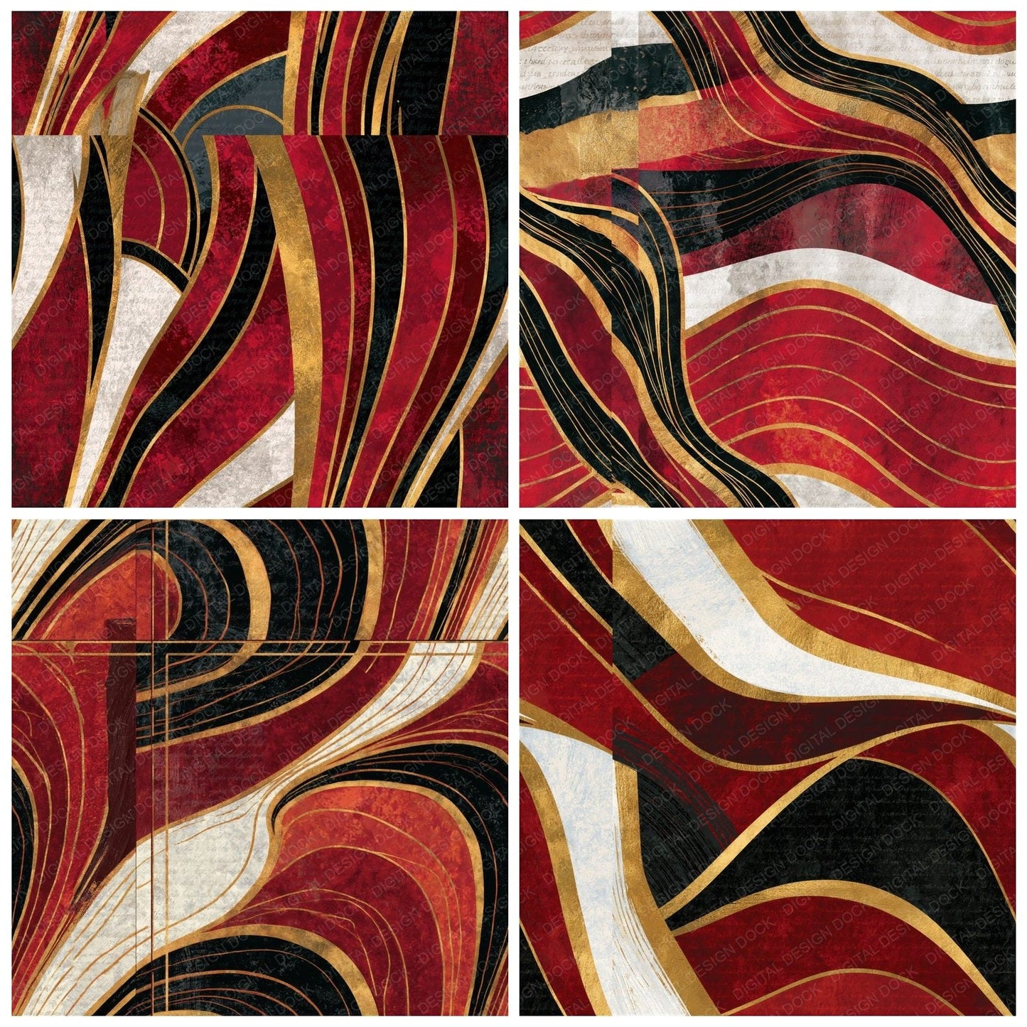 Art Nouveau Crimson White Abstract Seamless Digital Paper Pack (DDD014867)