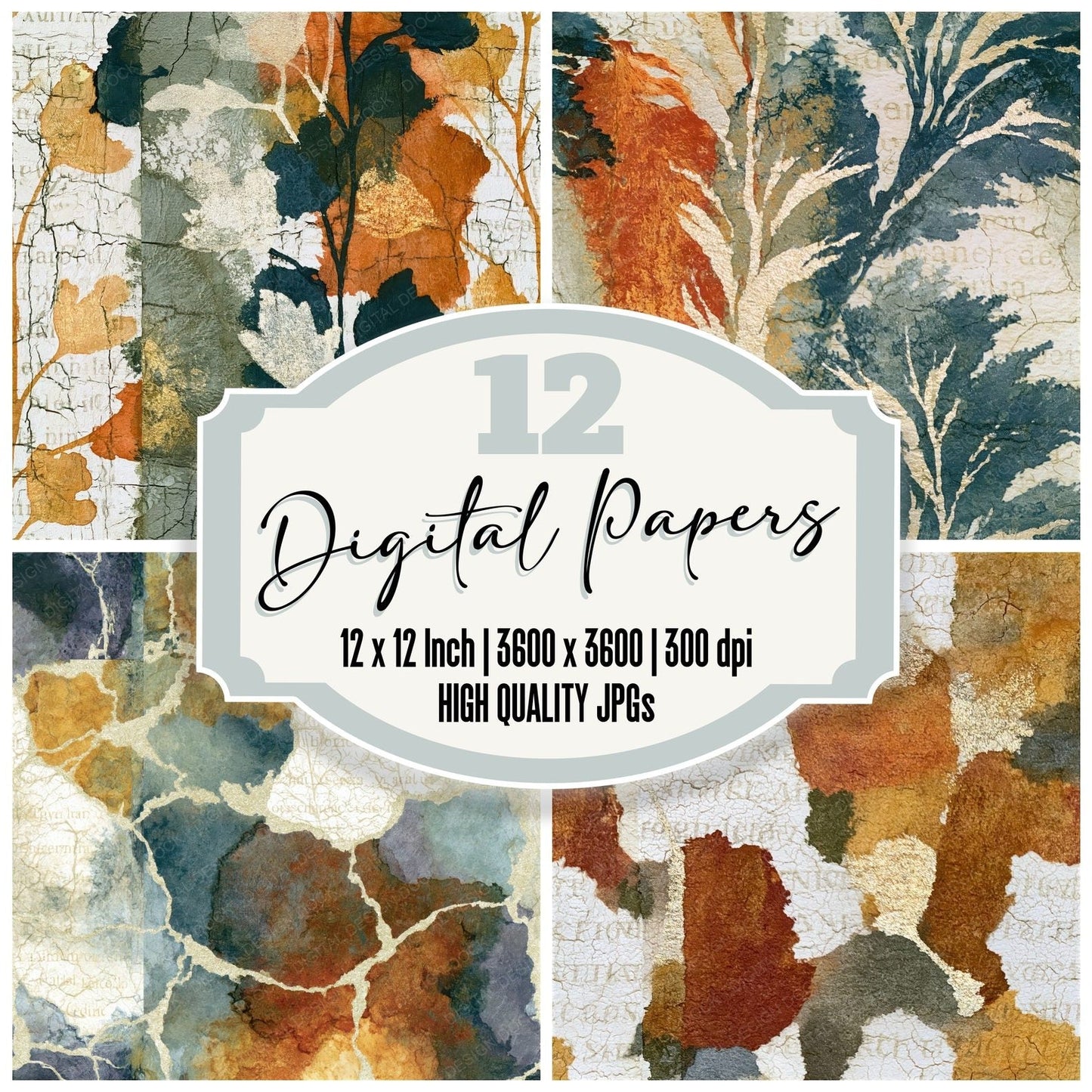 Batik Earth Rust Bone Abstract Seamless Digital Paper Pack (DDD014868)