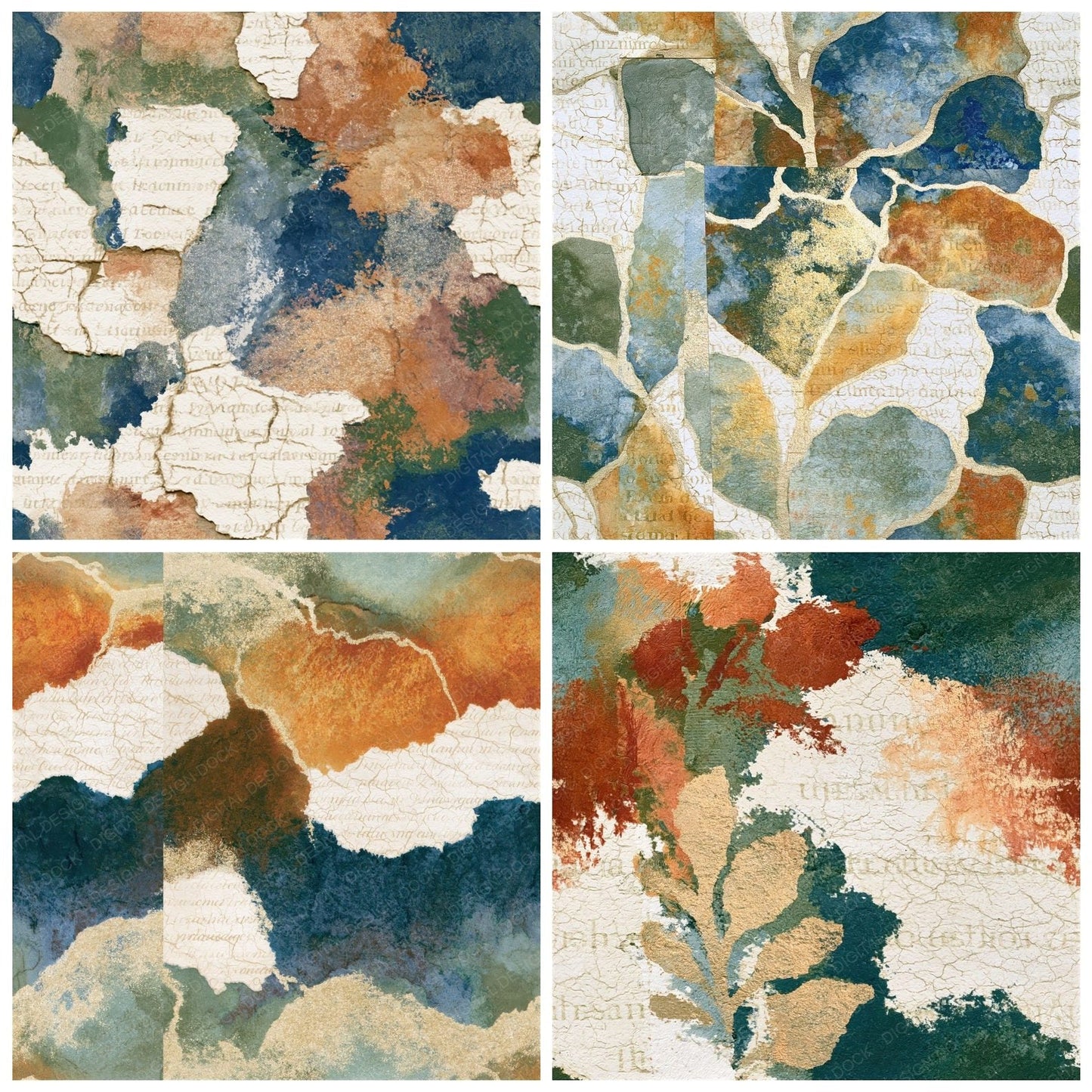 Batik Earth Rust Bone Abstract Seamless Digital Paper Pack (DDD014868)