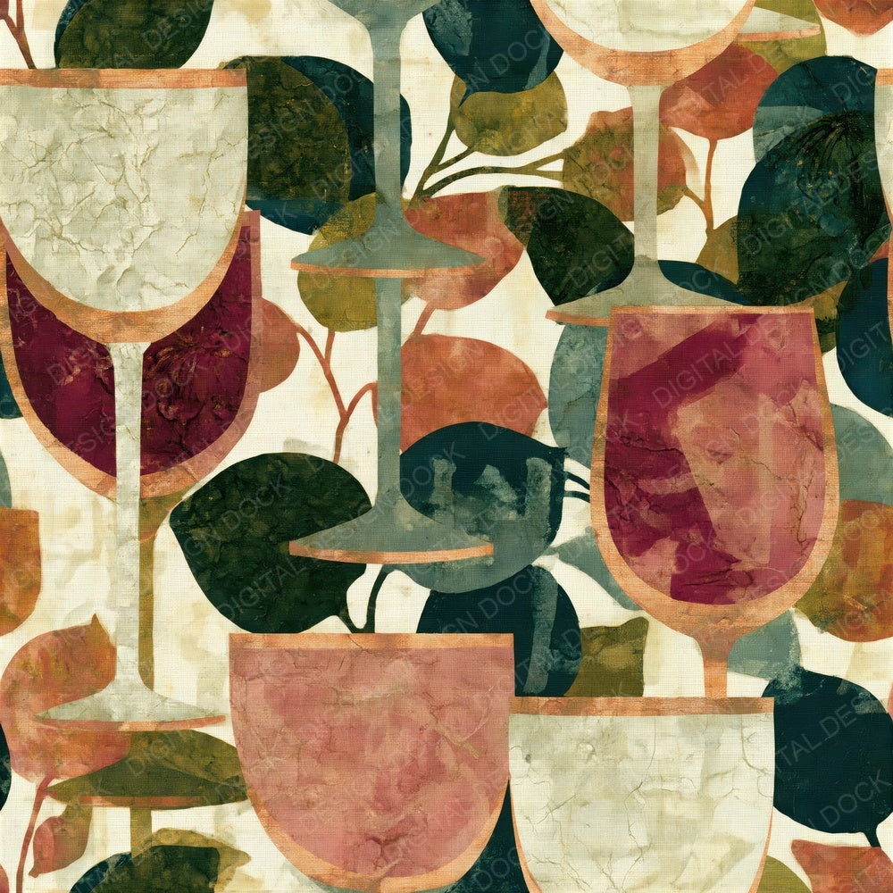 Batik Wine Glasses Eucalyptus Seamless Digital Paper Pack (DDD014869)