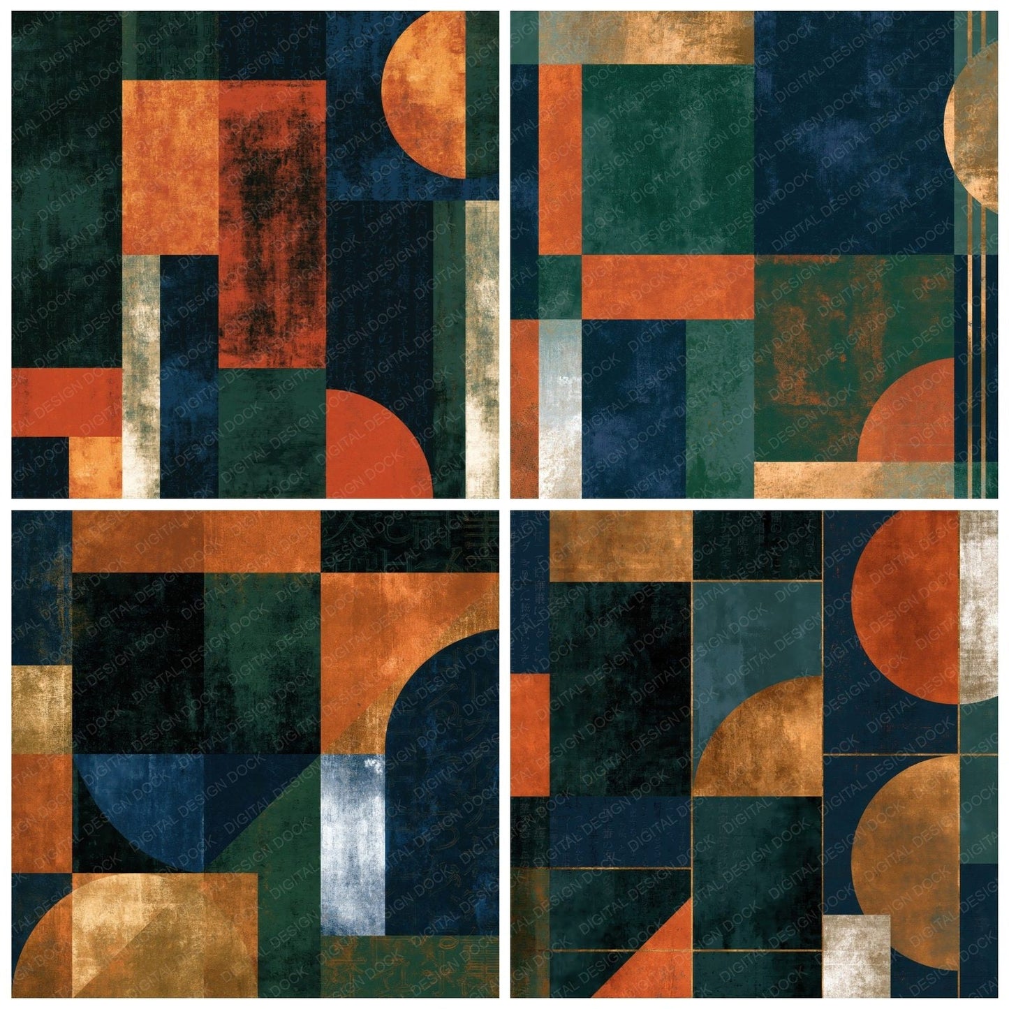 Bauhaus Midnight Green Copper Abstract Digital Paper Pack (DDD014870)