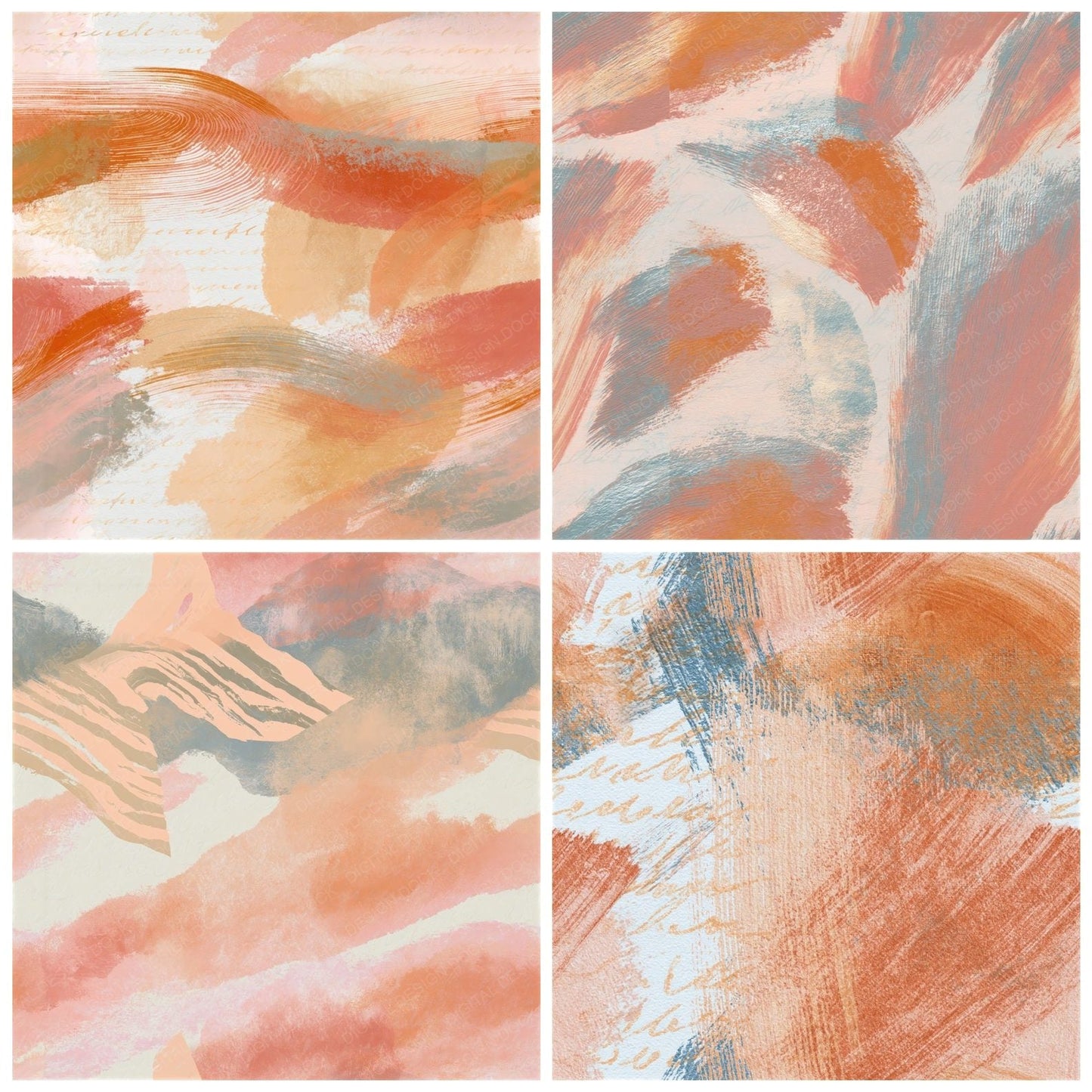 Egg Tempera Brushmarks Apricot Rose Seamless Digital Paper Pack (DDD014872)