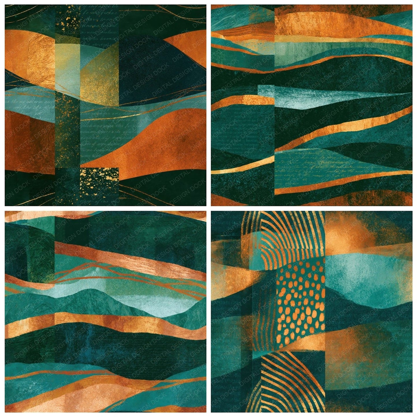 Folk Art Jade Copper Green Seamless Digital Paper Pack (DDD014874)
