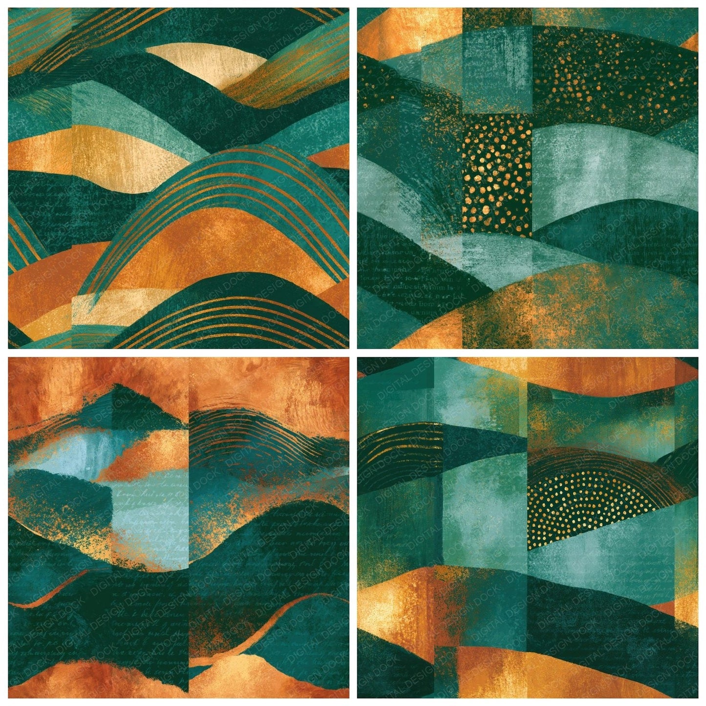 Folk Art Jade Copper Green Seamless Digital Paper Pack (DDD014874)