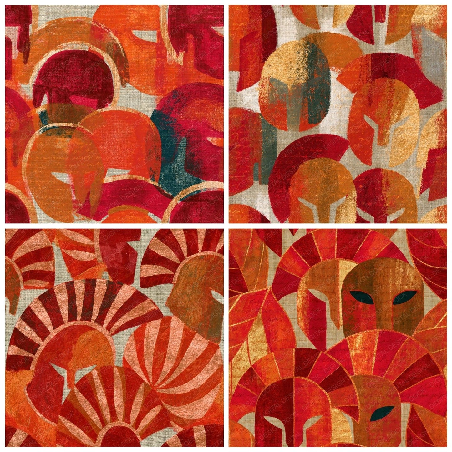 Gouache Gladiator Helmets Cinnamon Seamless Digital Paper Pack (DDD014876)