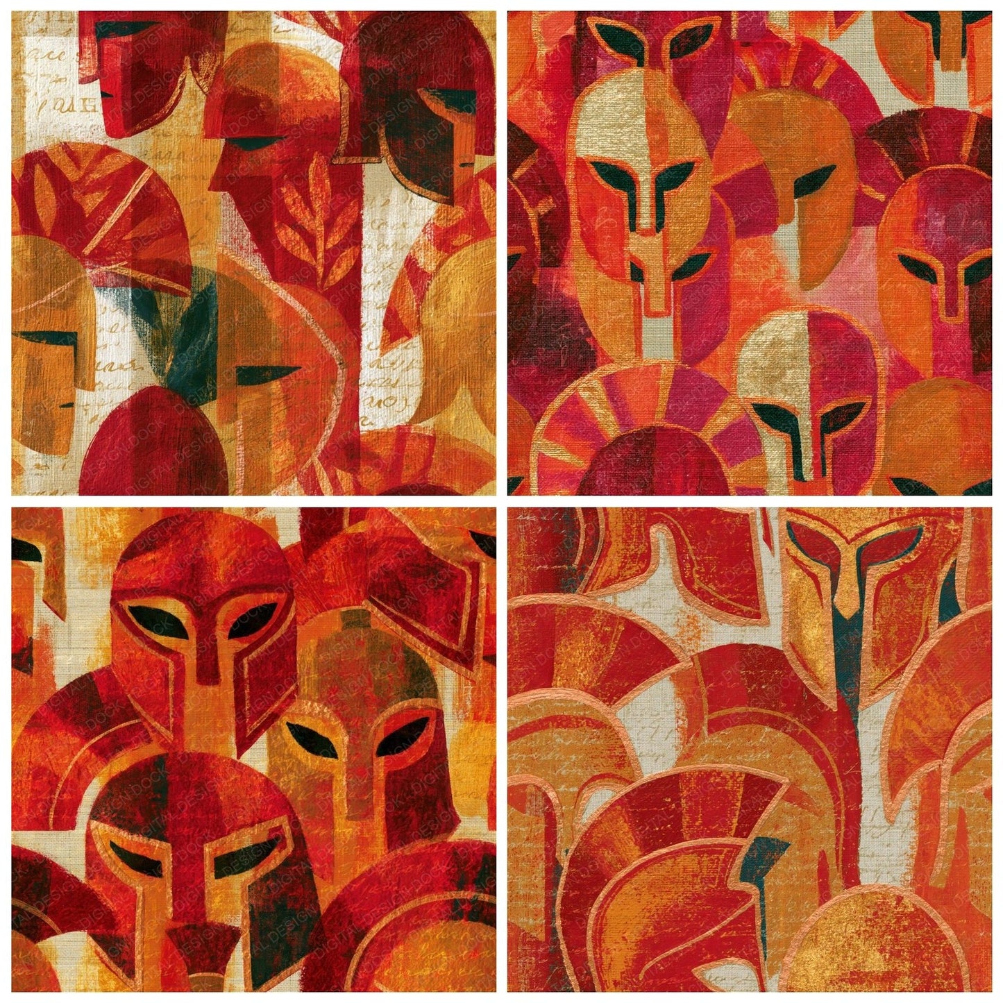 Gouache Gladiator Helmets Cinnamon Seamless Digital Paper Pack (DDD014876)