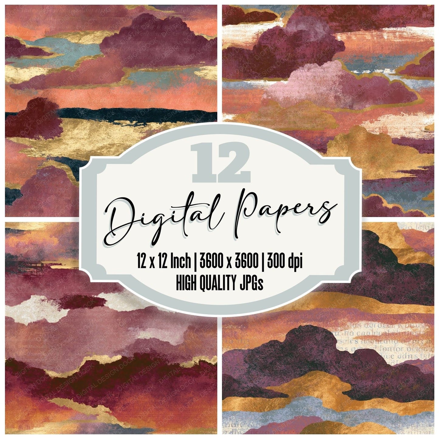 Minimal Horizon Storms Wine Rose Seamless Digital Paper Pack (DDD014877)