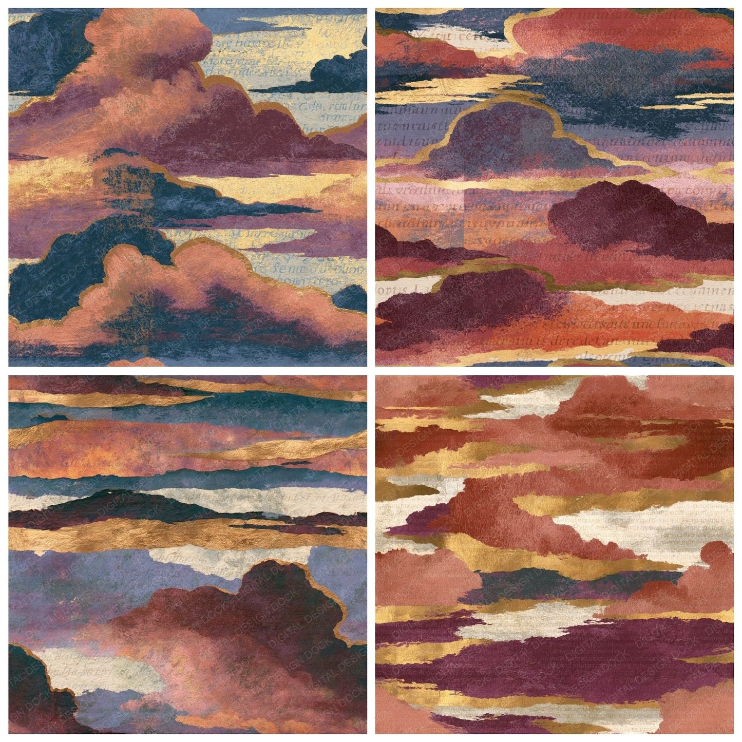 Minimal Horizon Storms Wine Rose Seamless Digital Paper Pack (DDD014877)